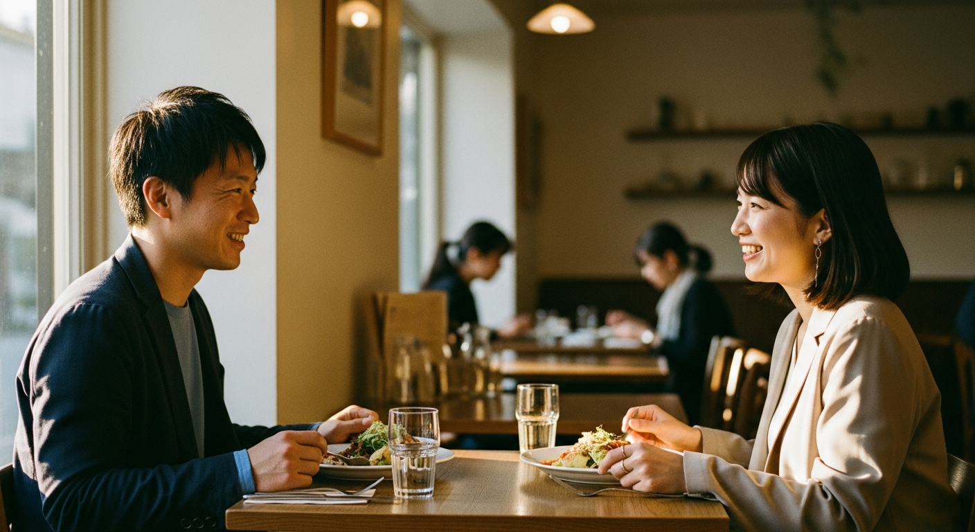 既婚者同士 食事の『既婚者同士の食事は浮気?それとも普通の交流?まず知っておきたい境界線』を示すイメージ