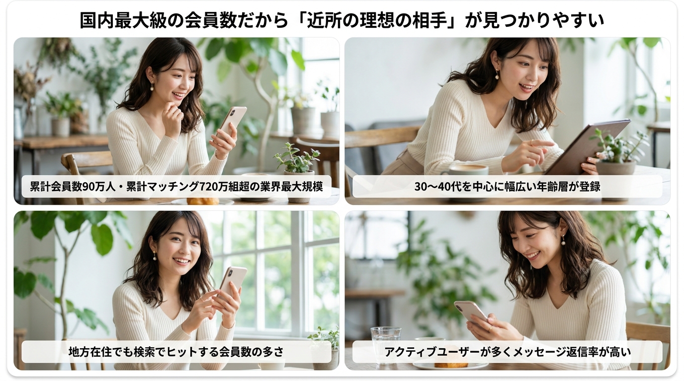 国内最大級の会員数だから「近所の理想の相手」が見つかりやすい